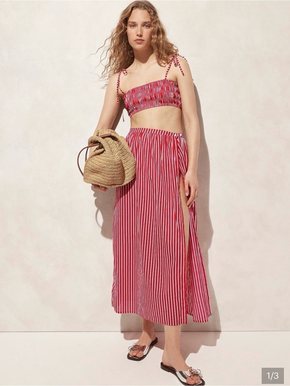 J.Crew Vintage Red Stripe Cotton Voile 2-Piece Beach Cover-Up Set